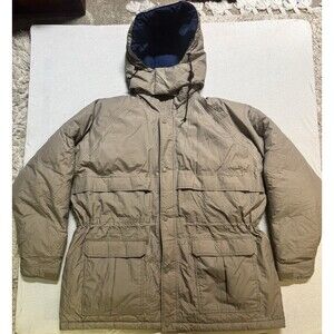 Cabelas Jacket Men XL Tan GoreTex Goose Down Removable Hood Hunting Coat Vintage